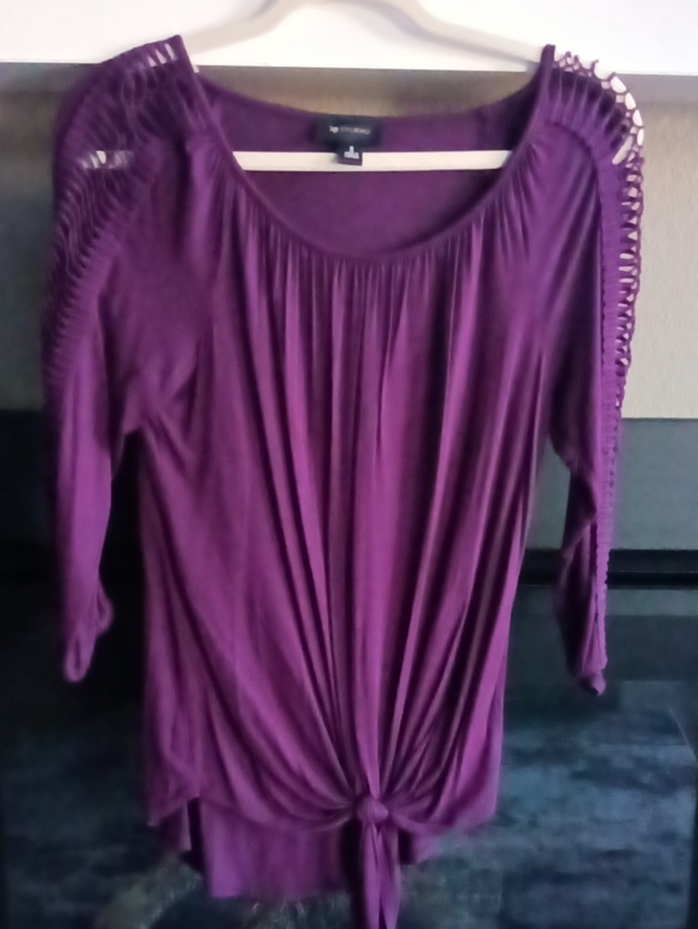 AB Studio Purple Tie Front Tunic Size Small Like New
